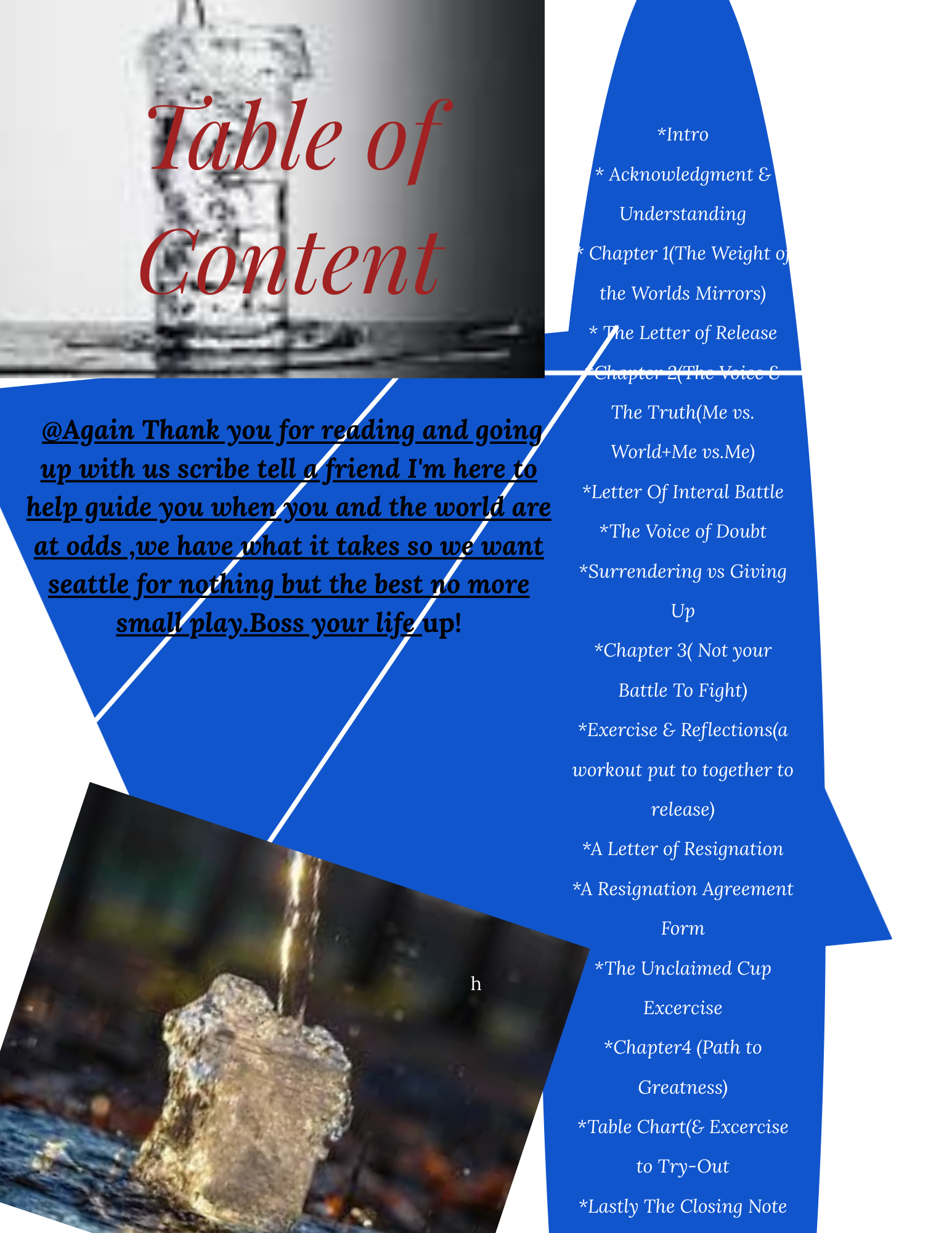 Table of contents with abstract design and text overlay