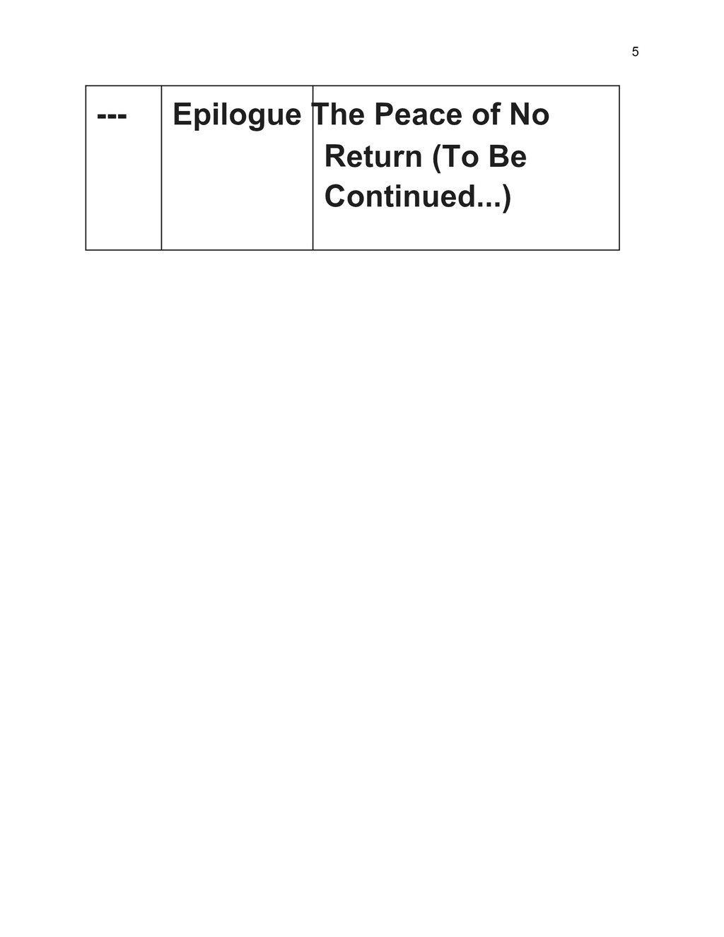 Text on a white background indicating an epilogue titled 'The Peace of No Return (To Be Continued...)'