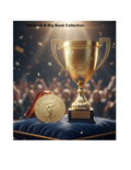 Gold trophy and medal on a blue cushion with a crowd in the background, labeled 'TakOvaA & Big Book Collection'.